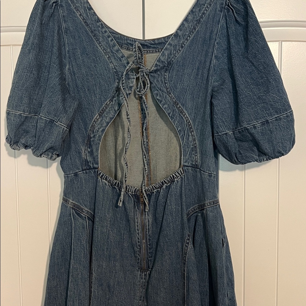 Anthropology Blue Denim Midi western Dress with Open Back and Pockets! - Picture 5 of 10